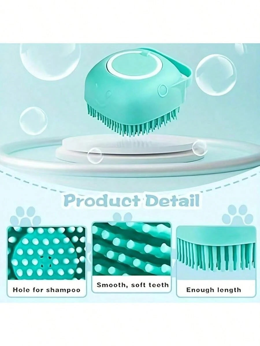 This Soft Silicone Pet Shower Beauty Gadget with Blue and Pink Colors Is Designed Specifically for Short Haired Dogs and Cats.