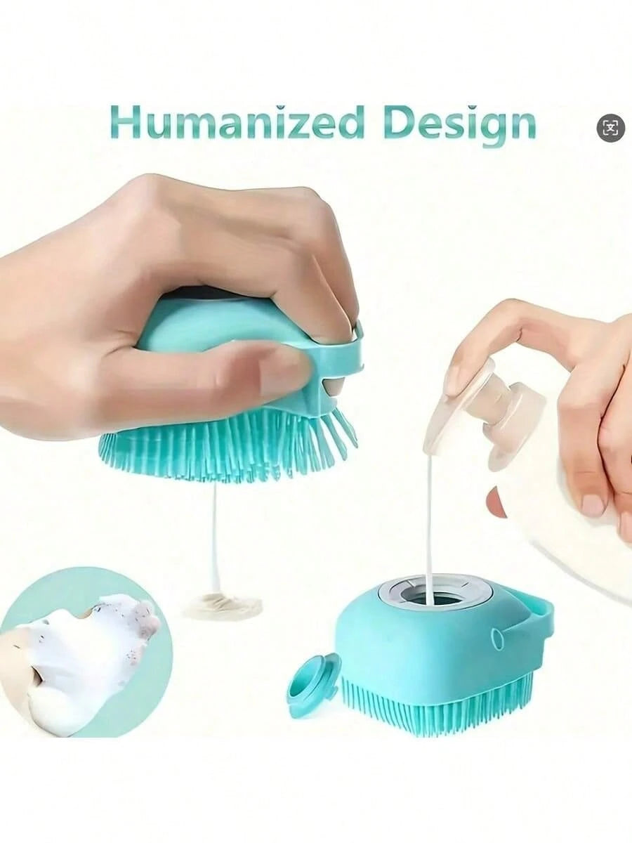 This Soft Silicone Pet Shower Beauty Gadget with Blue and Pink Colors Is Designed Specifically for Short Haired Dogs and Cats.