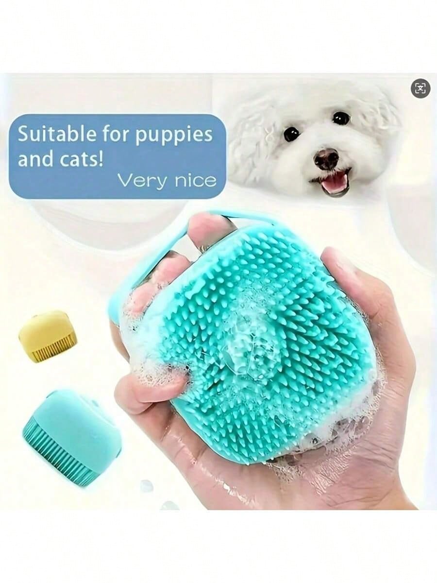 This Soft Silicone Pet Shower Beauty Gadget with Blue and Pink Colors Is Designed Specifically for Short Haired Dogs and Cats.