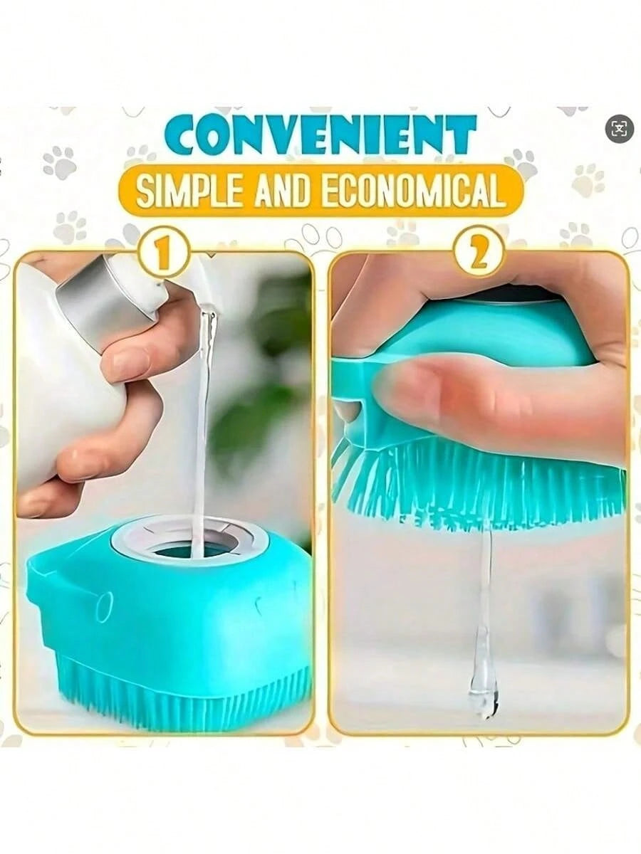 This Soft Silicone Pet Shower Beauty Gadget with Blue and Pink Colors Is Designed Specifically for Short Haired Dogs and Cats.