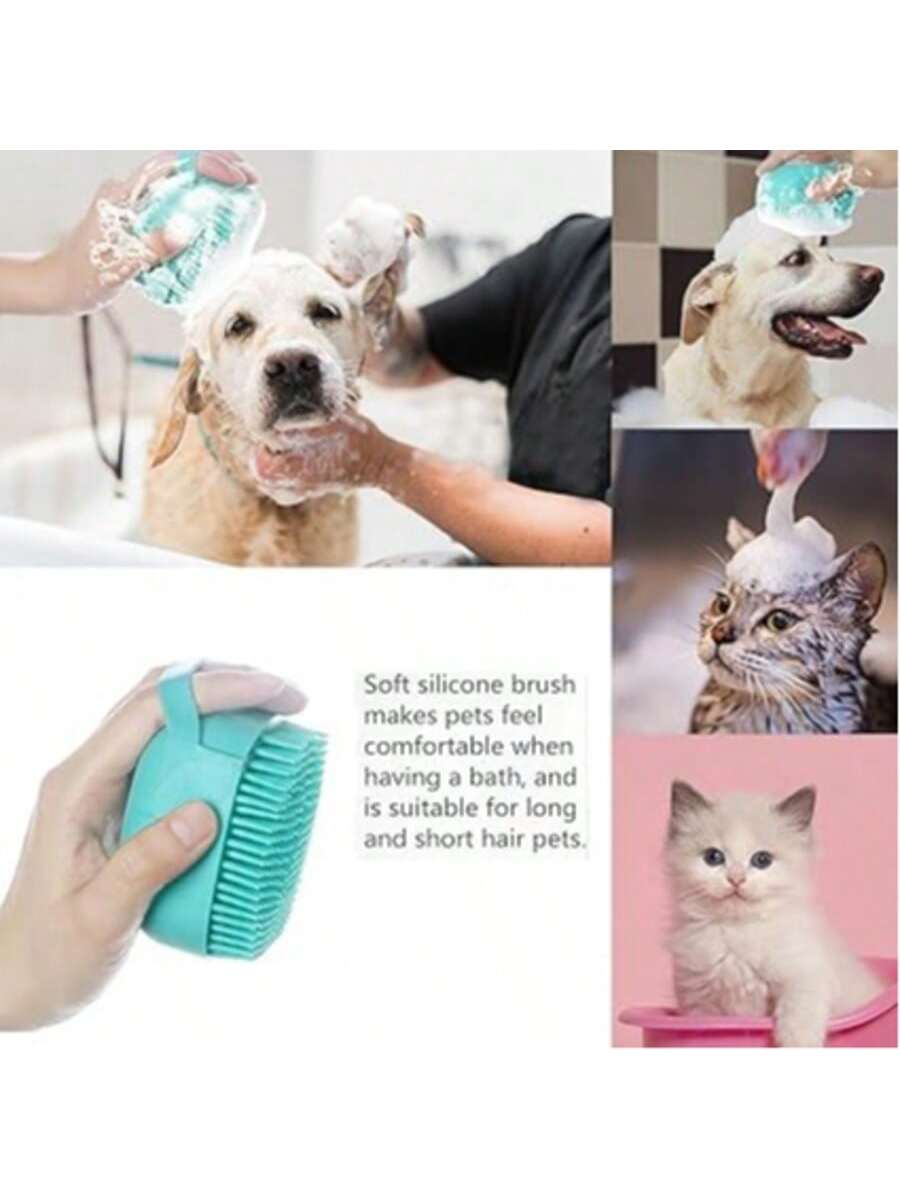 This Soft Silicone Pet Shower Beauty Gadget with Blue and Pink Colors Is Designed Specifically for Short Haired Dogs and Cats.