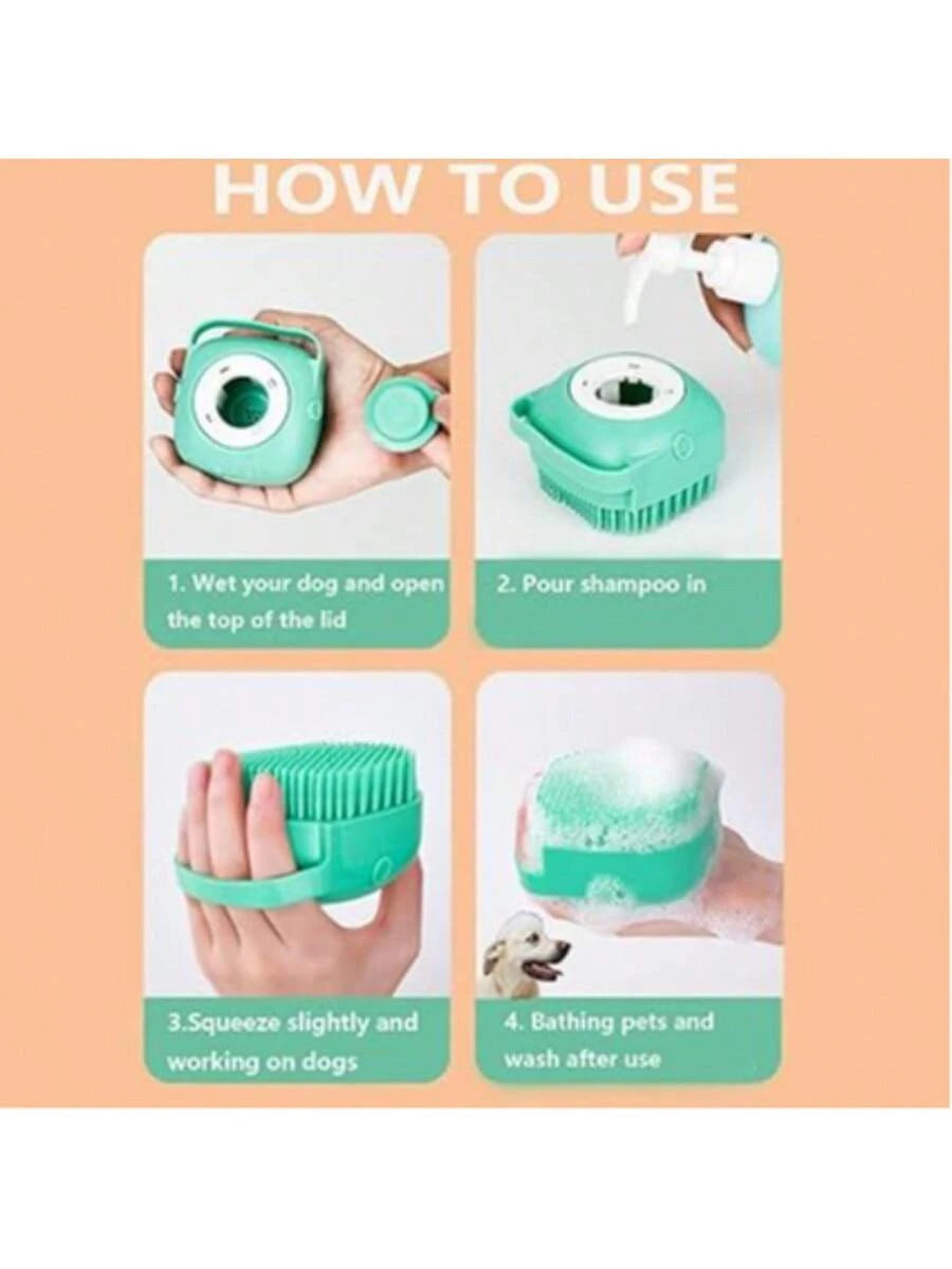 This Soft Silicone Pet Shower Beauty Gadget with Blue and Pink Colors Is Designed Specifically for Short Haired Dogs and Cats.