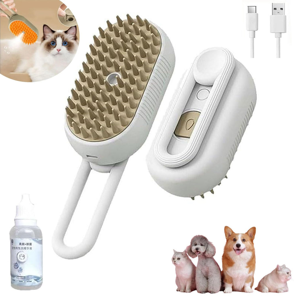 3-in-1 Steam Pet Grooming Brush – USB Dog & Cat Hair Remover with Massage