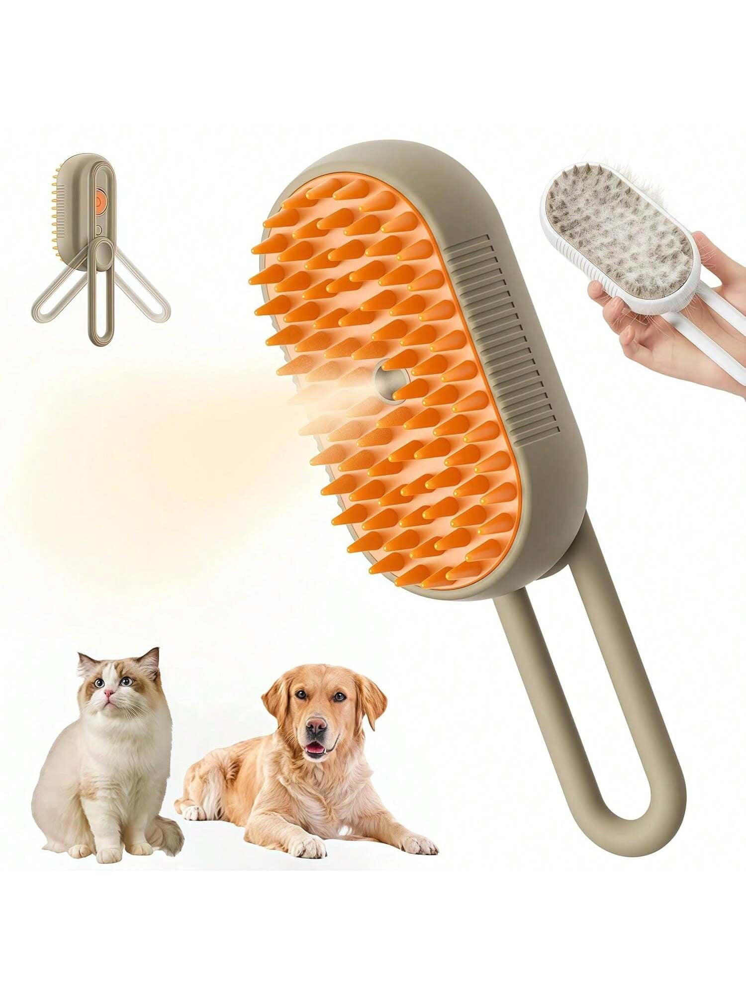 3-in-1 Steam Pet Grooming Brush – USB Dog & Cat Hair Remover with Massage
